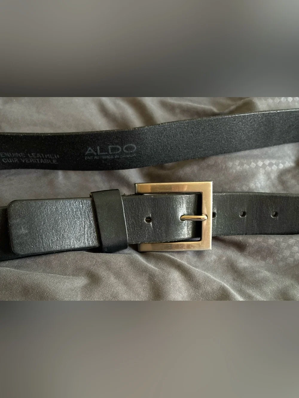 ALDO Unisex Black Leather Belt W/Silver Tone 2” Buckle; Size Large